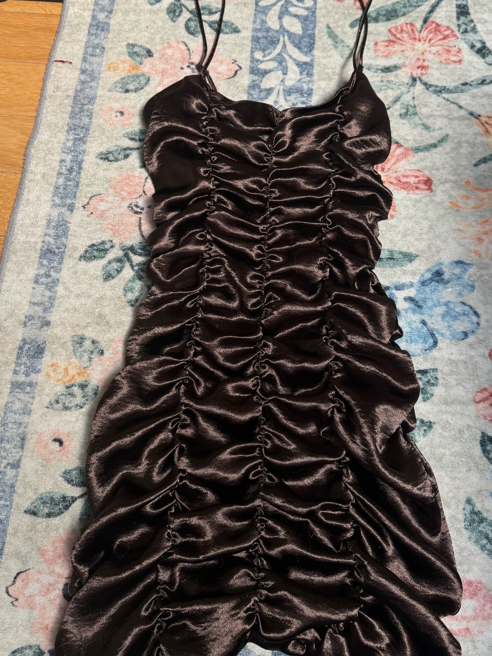 Urban Outfitters Brown Satin Ruched Slip Dress